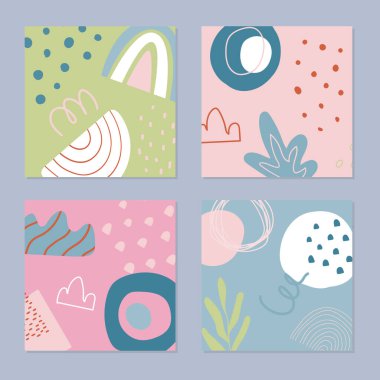 Botanik ve geometrik elementlerle, dokularla, modaya uygun olarak oluşturulmuş soyut arka planlar. Doğal toprak renkleri. - Evet. Vektör illüstrasyonu. 