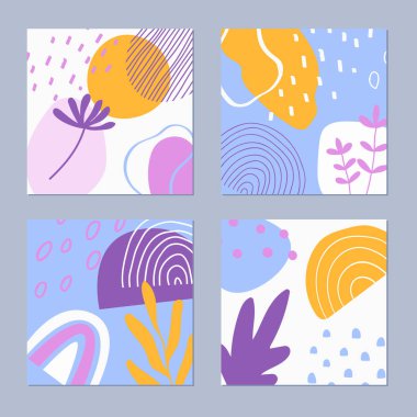 Botanik ve geometrik elementlerle, dokularla, modaya uygun olarak oluşturulmuş soyut arka planlar. Doğal toprak renkleri. - Evet. Vektör illüstrasyonu. 