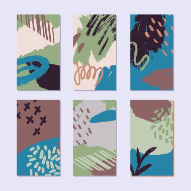 Soyut bir hikaye seti. Moda tarzında elle çizilmiş doğal bir model. Vektör illüstrasyonu. 