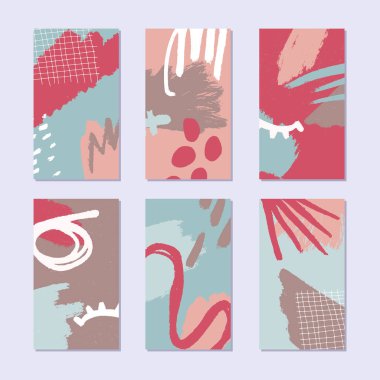 Soyut bir hikaye seti. Moda tarzında elle çizilmiş doğal bir model. Vektör illüstrasyonu. 