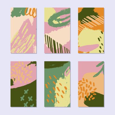 Soyut bir hikaye seti. Moda tarzında elle çizilmiş doğal bir model. Vektör illüstrasyonu. 