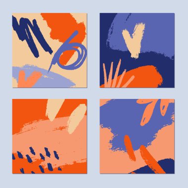 Soyut el çizimi arka planlar ayarlandı. Parlak yaz renkleri. Vektör illüstrasyonu.