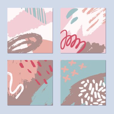 Soyut el çizimi arka planlar ayarlandı. Pastel doğa renkleri. Vektör illüstrasyonu.