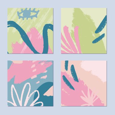 Soyut el çizimi arka planlar ayarlandı. Pastel doğa renkleri. Vektör illüstrasyonu.