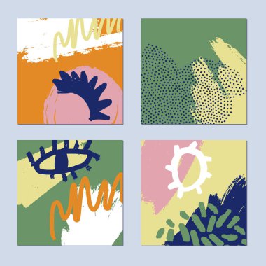 Soyut el çizimi arka planlar ayarlandı. Parlak yaz renkleri. Vektör illüstrasyonu.