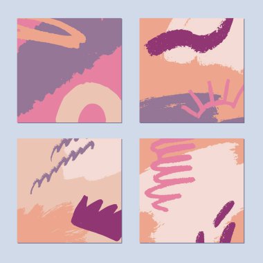 Soyut el çizimi arka planlar ayarlandı. Pastel doğa renkleri. Vektör illüstrasyonu.
