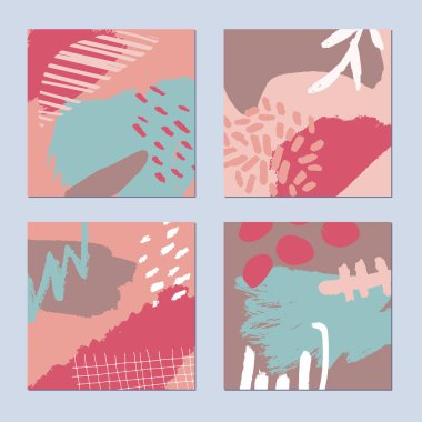 Soyut el çizimi arka planlar ayarlandı. Pastel doğa renkleri. Vektör illüstrasyonu.