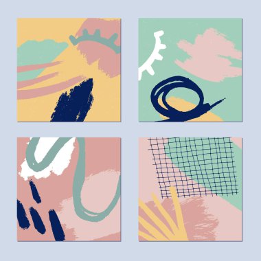 Soyut el çizimi arka planlar ayarlandı. Pastel doğa renkleri. Vektör illüstrasyonu.