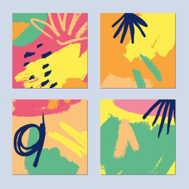 Soyut el çizimi arka planlar ayarlandı. Parlak yaz renkleri. Vektör illüstrasyonu.