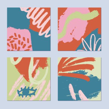 Soyut el çizimi arka planlar ayarlandı. Parlak yaz renkleri. Vektör illüstrasyonu.