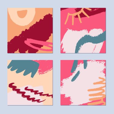 Soyut el çizimi arka planlar ayarlandı. Parlak yaz renkleri. Vektör illüstrasyonu.