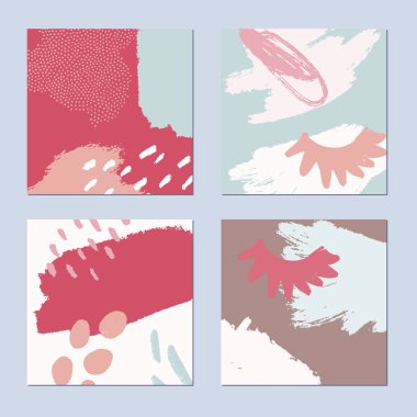 Soyut el çizimi arka planlar ayarlandı. Pastel doğa renkleri. Vektör illüstrasyonu.