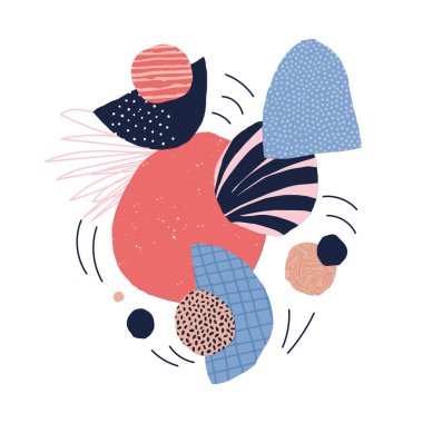 Soyut baskı. Kolaj kağıdı tarzı. Giysiler ve iç mekan için şık bir kompozisyon. Vektör illüstrasyonu.