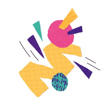 Soyut baskı. Kolaj kağıdı tarzı. Giysiler ve iç mekan için şık bir kompozisyon. Vektör illüstrasyonu.