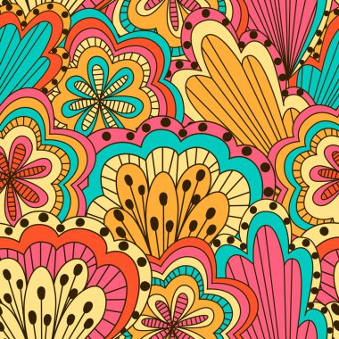 El çekilmiş seamless modeli ile çiçek öğeleri.