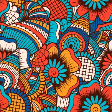 El çekilmiş seamless modeli ile çiçek öğeleri.