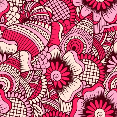 El çekilmiş seamless modeli ile çiçek öğeleri.