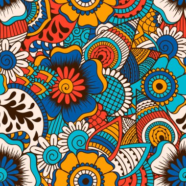 El çekilmiş seamless modeli ile çiçek öğeleri.