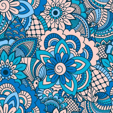 El çekilmiş seamless modeli ile çiçek öğeleri.