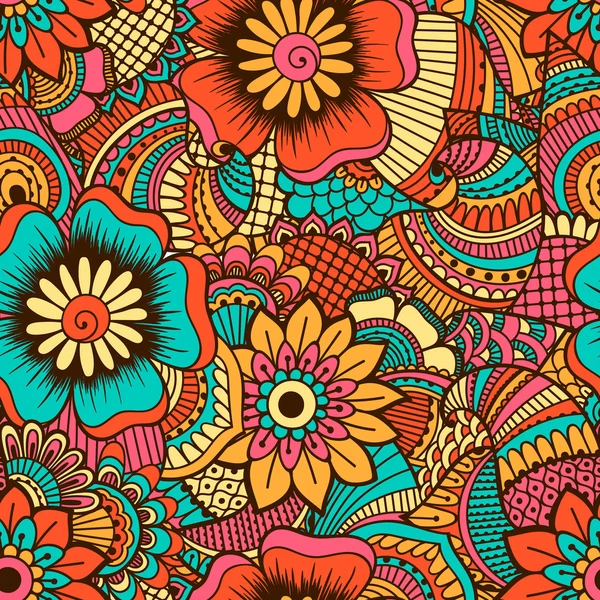 花の要素を持つ手描かれたシームレス パターン. — ストックベクタ