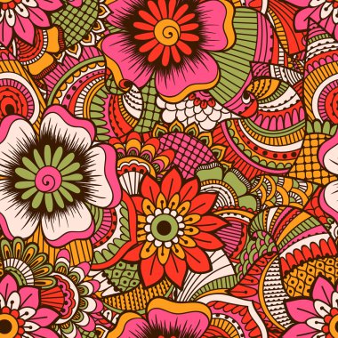 El çekilmiş seamless modeli ile çiçek öğeleri.