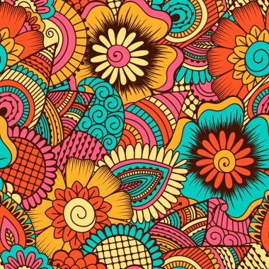 El çekilmiş seamless modeli ile çiçek öğeleri.