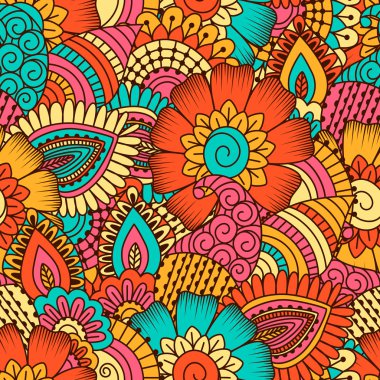 El çekilmiş seamless modeli ile çiçek öğeleri.