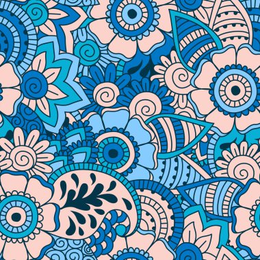 El çekilmiş seamless modeli ile çiçek öğeleri.