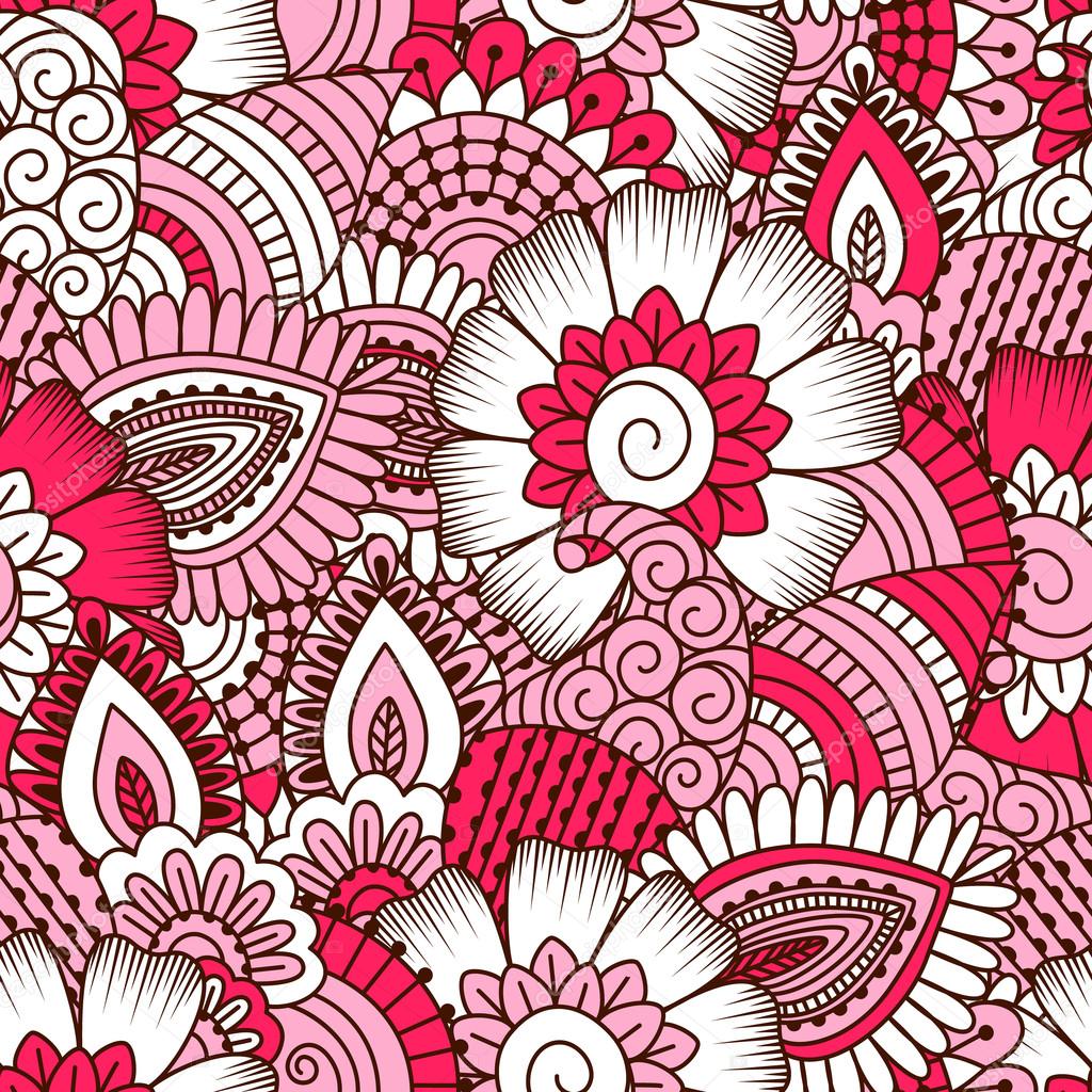Hand drawn seamless pattern with floral elements.