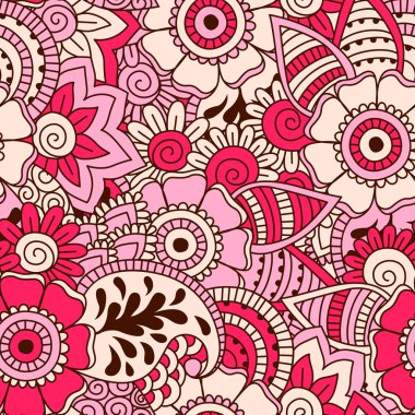 El çekilmiş seamless modeli ile çiçek öğeleri.