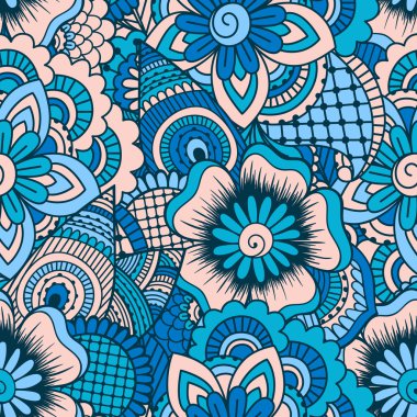 El çekilmiş seamless modeli ile çiçek öğeleri.