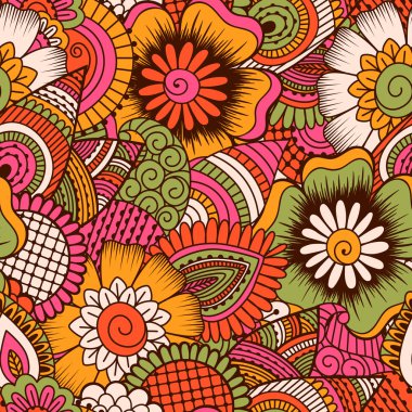 El çekilmiş seamless modeli ile çiçek öğeleri.