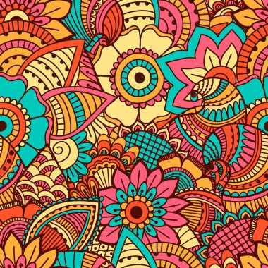 El çekilmiş seamless modeli ile çiçek öğeleri.