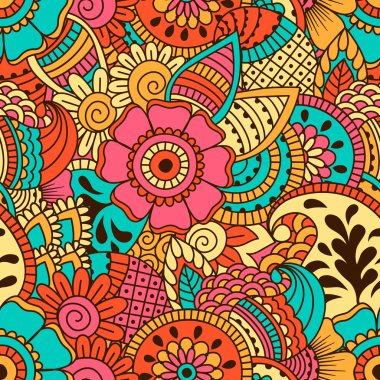 El çekilmiş seamless modeli ile çiçek öğeleri.