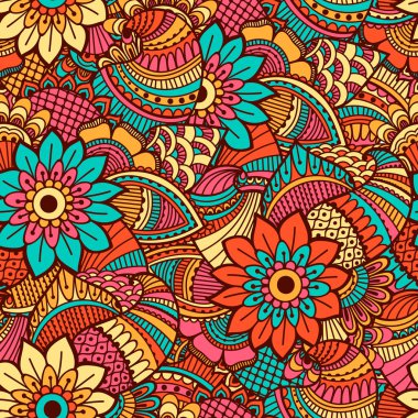 El çekilmiş seamless modeli ile çiçek öğeleri.