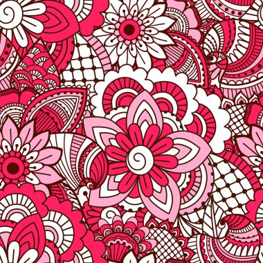 El çekilmiş seamless modeli ile çiçek öğeleri.