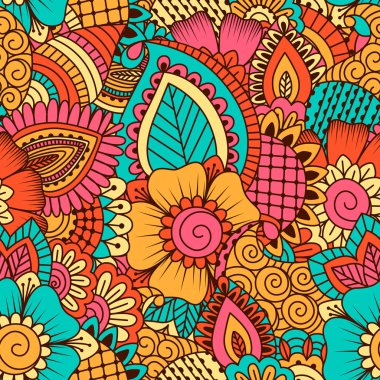 El çekilmiş seamless modeli ile çiçek öğeleri.