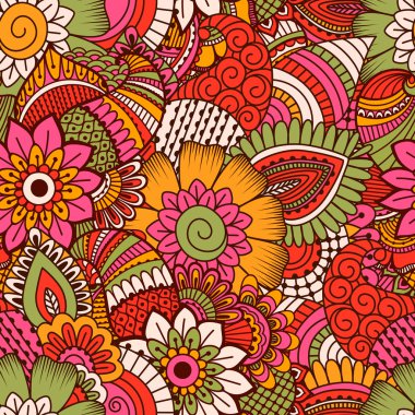 El çekilmiş seamless modeli ile çiçek öğeleri.