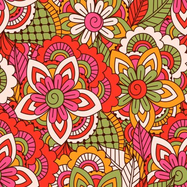 El çekilmiş seamless modeli ile çiçek öğeleri.