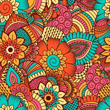 El çekilmiş seamless modeli ile çiçek öğeleri.