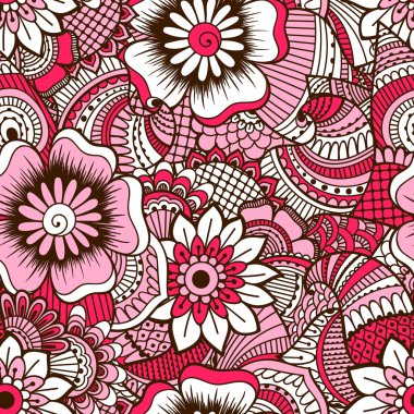 El çekilmiş seamless modeli ile çiçek öğeleri.