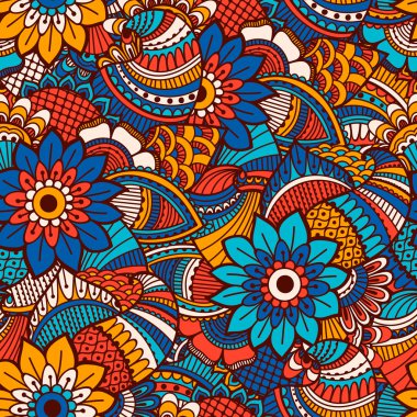 El çekilmiş seamless modeli ile çiçek öğeleri.