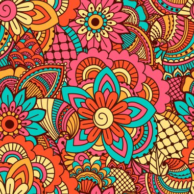 El çekilmiş seamless modeli ile çiçek öğeleri.