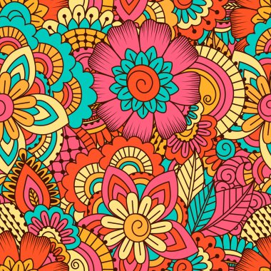 El çekilmiş seamless modeli ile çiçek öğeleri.