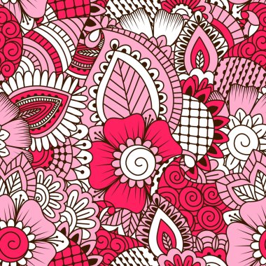 El çekilmiş seamless modeli ile çiçek öğeleri.