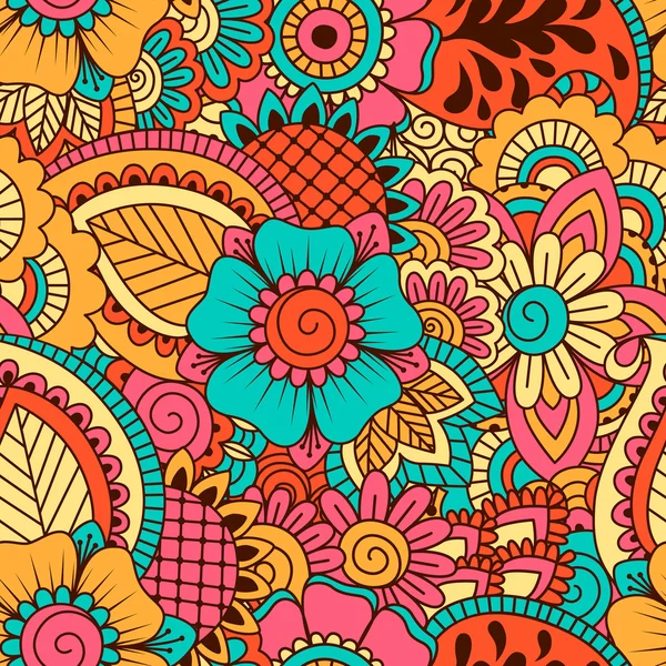 El çekilmiş seamless modeli ile çiçek öğeleri.