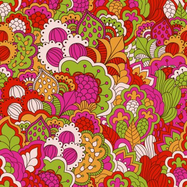 El çekilmiş seamless modeli ile çiçek öğeleri.