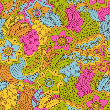 El çekilmiş seamless modeli ile çiçek öğeleri.