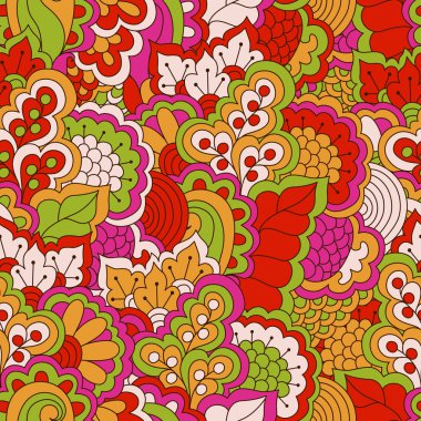 El çekilmiş seamless modeli ile çiçek öğeleri.