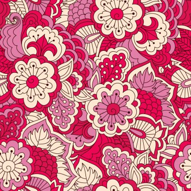 El çekilmiş seamless modeli ile çiçek öğeleri.